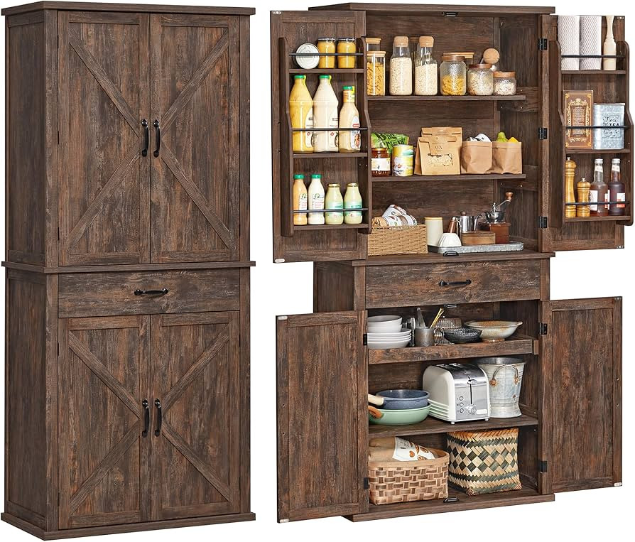 VASAGLE LIRY Collection - Pantry Cabinet, 70.3-Inch Tall Farmhouse Kitchen Storage Cabinet with B... | Amazon (US)