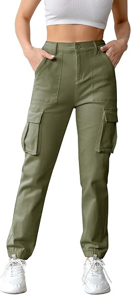 Womens Casual High Waisted Jogger Cargo Pants with Pockets, Women's Cargo Lightweight Hiking Jogg... | Amazon (US)