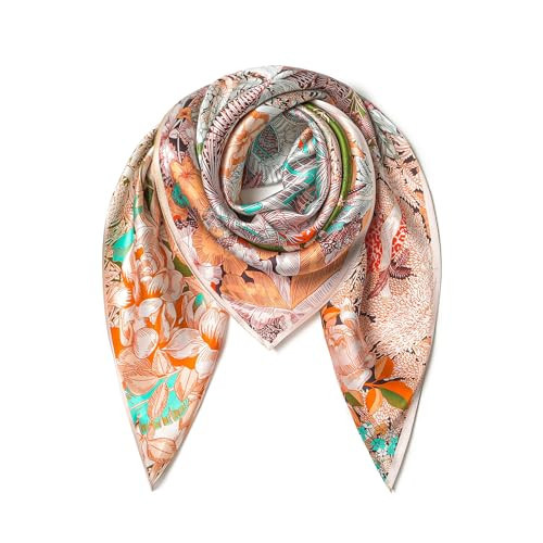 SHIROUYU 100% Mulberry Silk Scarf - 35" Square Scarf - Women's Silk Shawl - Gift Packed | Amazon (US)