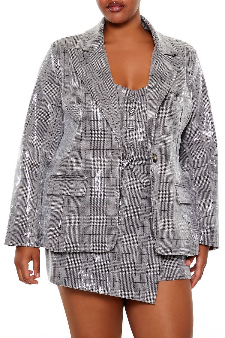 Plus Size Sequin Glen Plaid Blazer | Forever 21