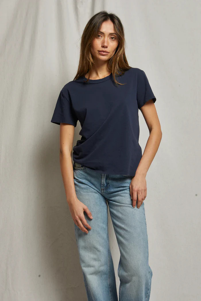 Perfect White Tee Harley Cotton Boxy Crew Tee Navy | House of 29