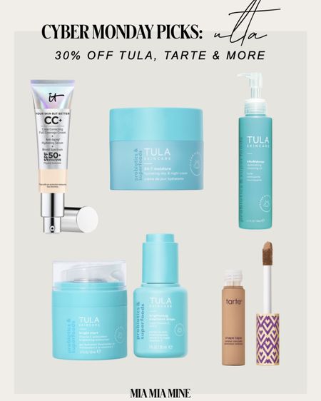 Ulta cyber Monday sale - take 30% off Tula skincare, tarte cosmetics, it cosmetics and more 

#LTKCyberweek #LTKbeauty #LTKsalealert