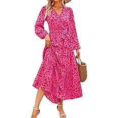 PRETTYGARDEN Womens Spring Long Sleeve Wrap V Neck Ruffle Floral Maxi Dress Casual Tie Waist Boho... | Amazon (US)
