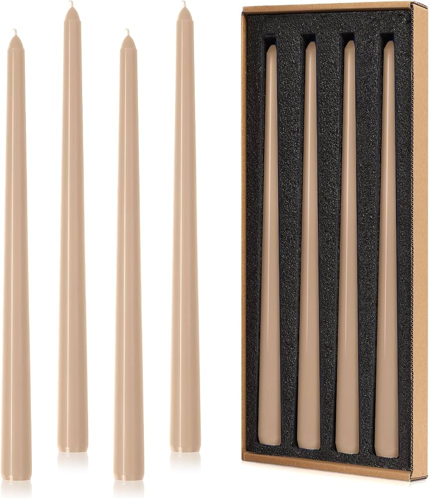 Taper Candles 12'' Tall Beige Tan Nude Neutral Tone Colored Candlesticks Set of 4 | Unscented 3/4... | Amazon (US)
