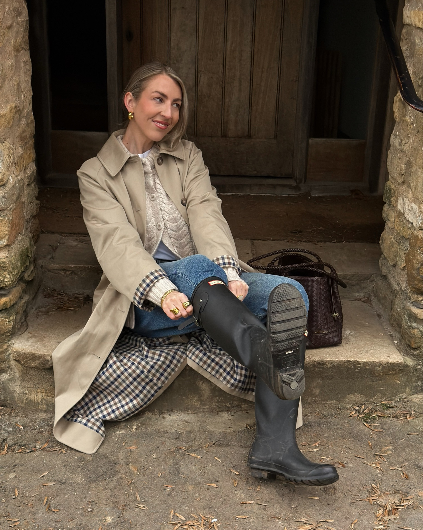 Countryside outfit for a weekend in The Cotswolds 🌳 

Trench coat, hunter wellies, Abercrombie jeans, cable knit cardigan, Sezane trench coat 

#LTKstyletip #LTKspring #LTKuk