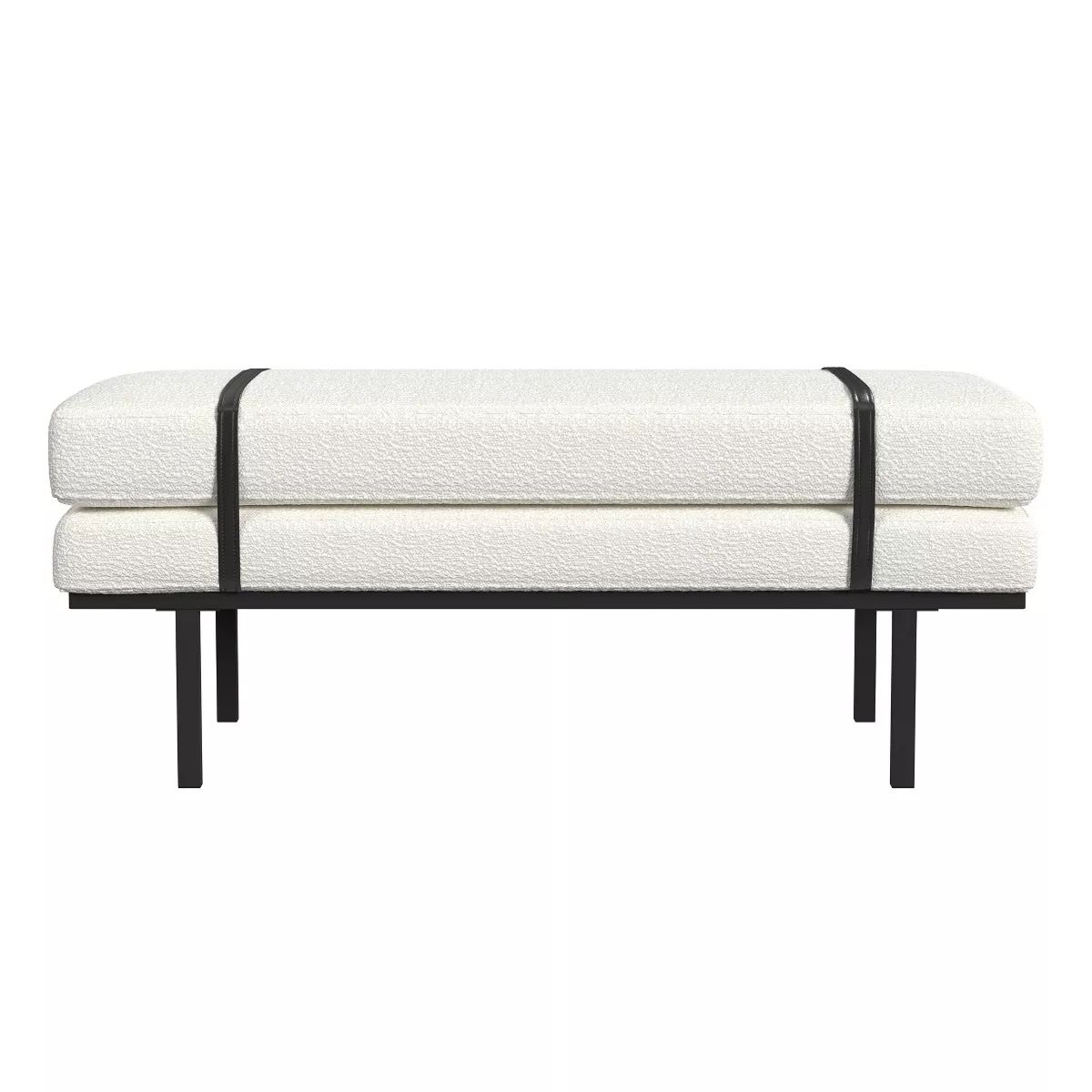 Upholstered Bench Cream Boucle with Black Metal Base  - HomePop | Target