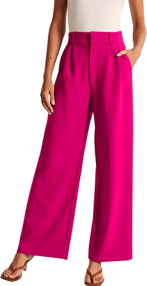 KUNMI Women's Wide Leg Pants Work Business Casual Loose High Waisted Dress Palazzo Flowy Trousers | Amazon (US)