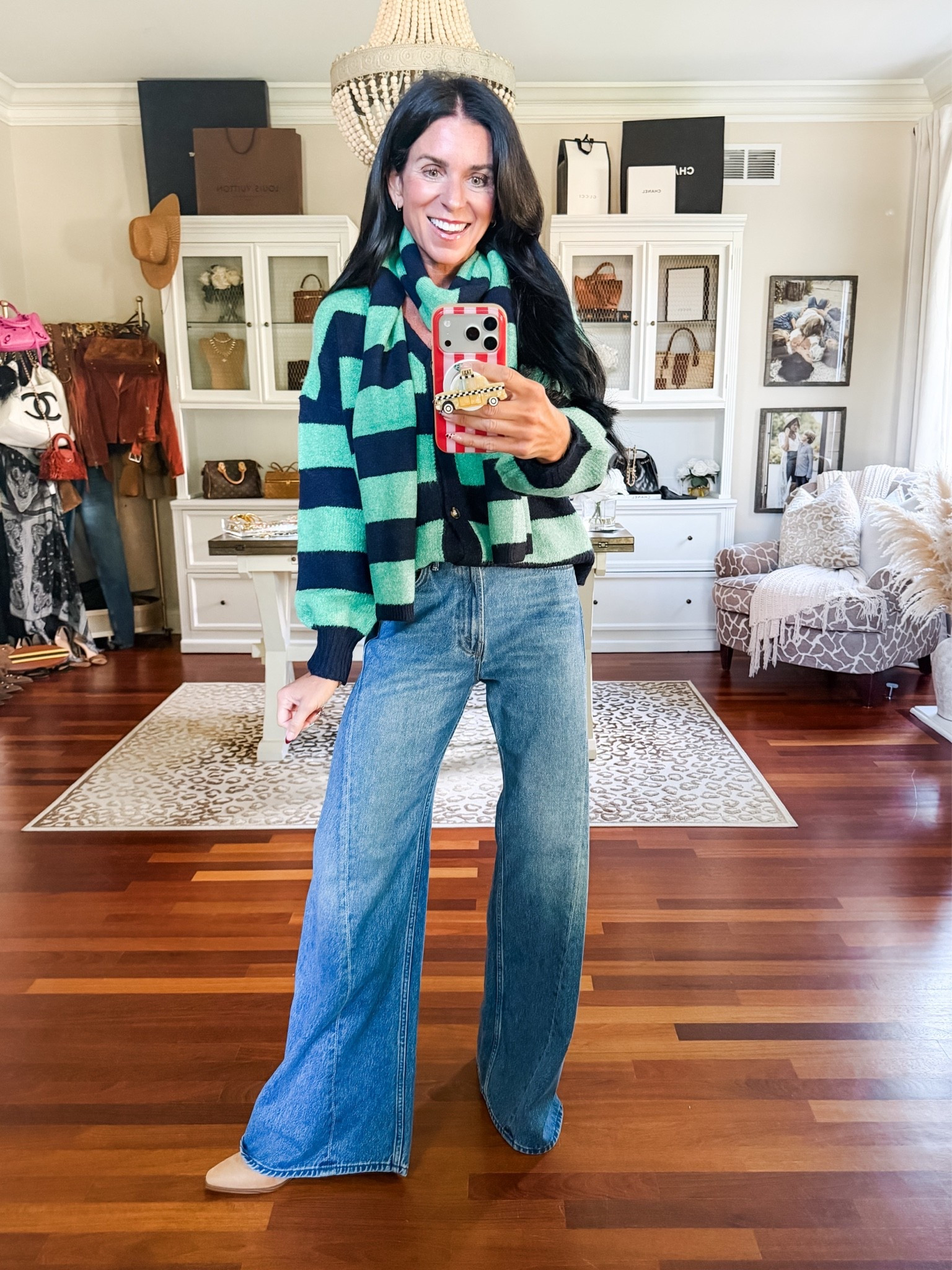 Love this striped cardigan sweater that comes with a scarf!

#LTKootd #LTKSeasonal #LTKSaleAlert