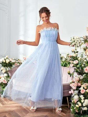 Appliques Mesh Tube Bridesmaid Dress | SHEIN