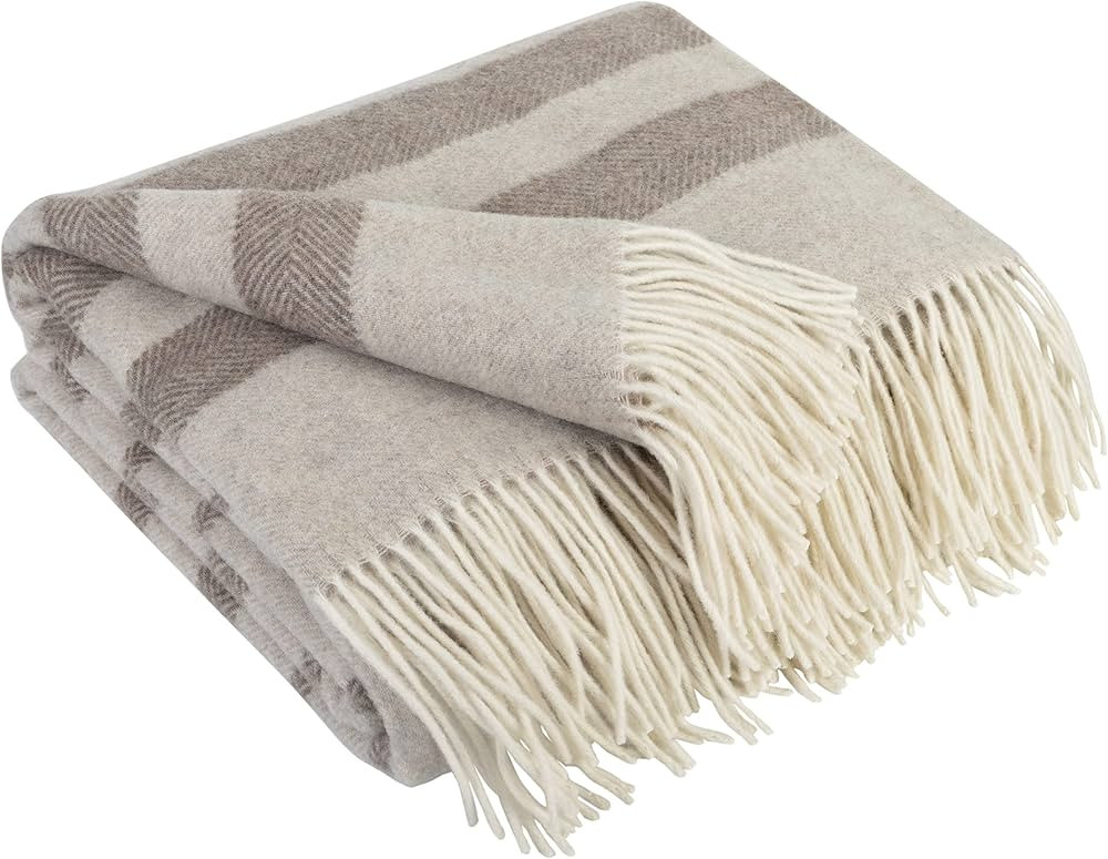 LYHome Cashmere Blanket with Merino - Luxury Wool Throw Soft Cozy and Warm, Decorative Throws Couch Bed Sofa, Warmest Blankets for Travel Camping & Cold Weather (55x79 | Beige - Brown - White Stripes) | Amazon (US)