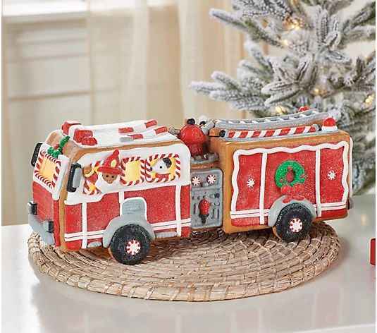 Illuminated Gingerbread Fire Truck by Valerie - QVC.com | QVC