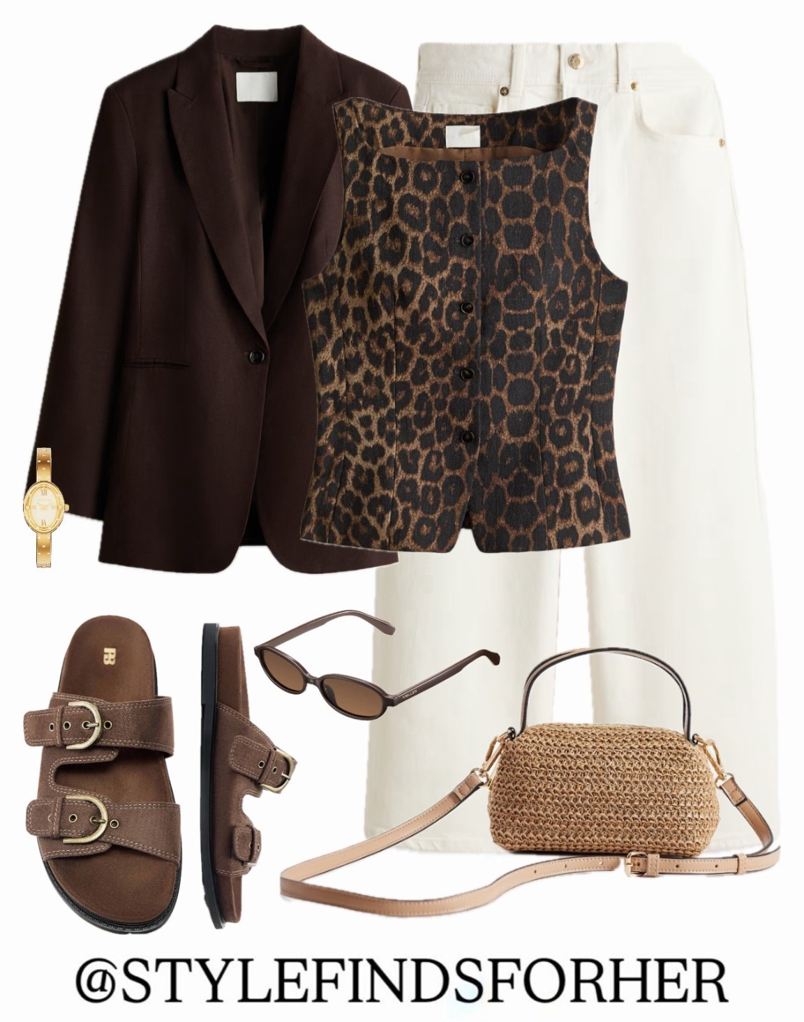 The perfect casual spring outfit. Brown linen blazer with a leopard waistcoat, ankle length cream jeans and sandals. Cross body straw bag, brown sunglasses and check out the polka dot watch 😮 



#LTKSeasonal #LTKootd #LTKSpringSale