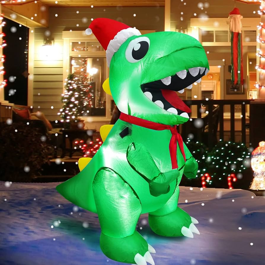 TURNMEON 3.5 Ft Dinosaur Christmas Inflatable Outdoor Decoration Blow Up Dino with Xmas Hat LED L... | Amazon (US)