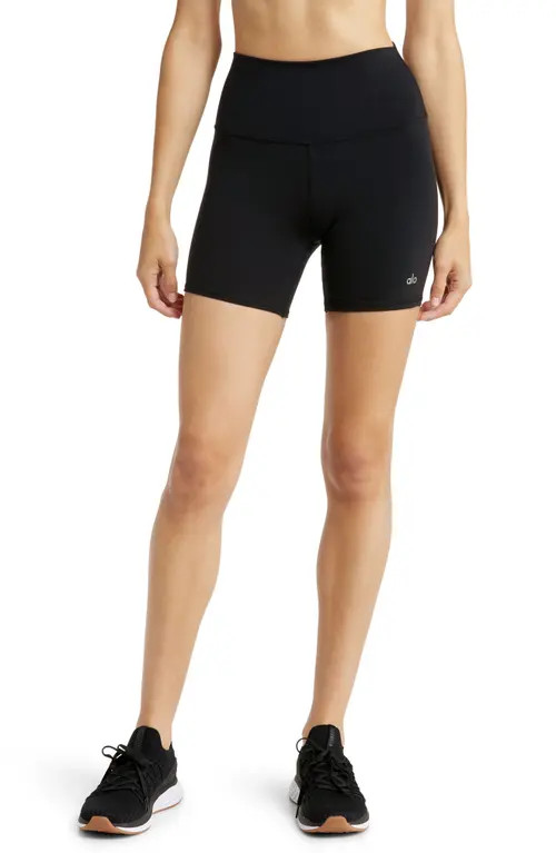 Alo Airbrush High Waist Bike Shorts in Black at Nordstrom, Size Medium | Nordstrom