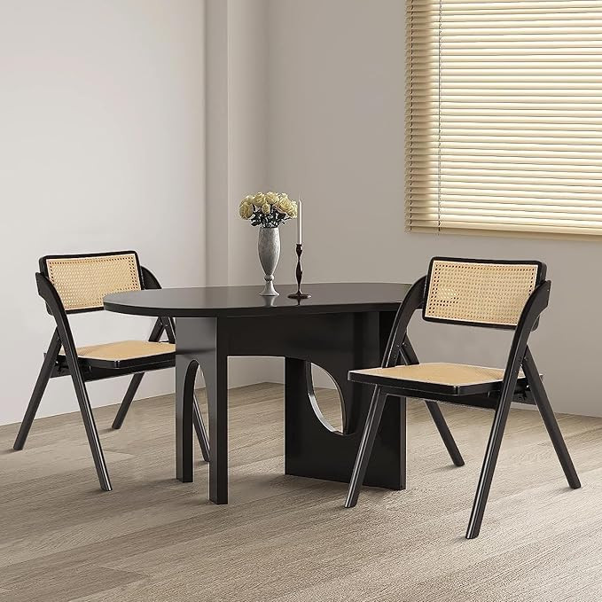 Folding Dining Chairs Set of 2, Foldable Wood Kitchen Chairs 100% Real Rattan Woven Seat and Back... | Amazon (US)