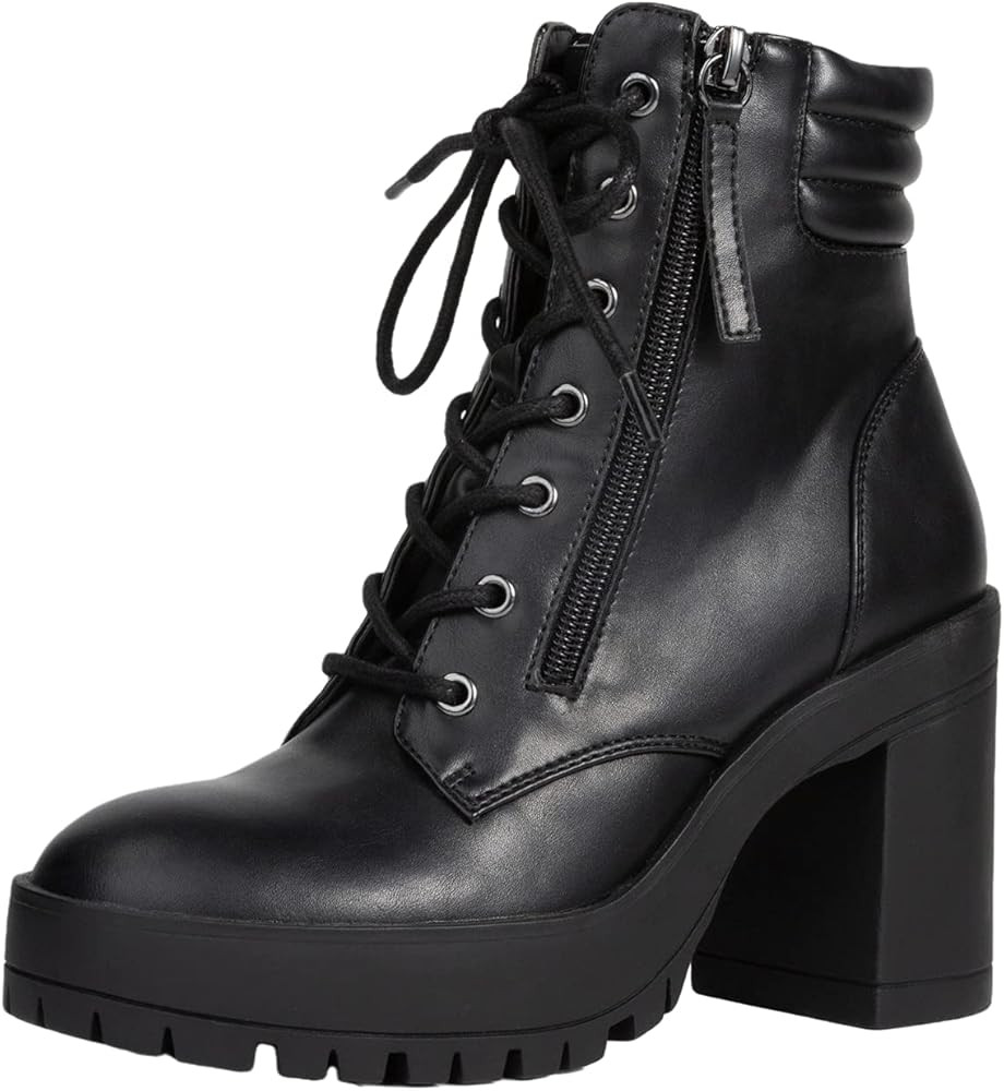 REDTOP Women's Ankle Booties Round Toe Zipper Lace Up Chunky High Heel Boots Fashion Combat Boots... | Amazon (US)