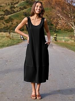 BerryGo Women's Loose Casual Midi Cotton Dresses Sundress Sleeveless Beach Summer Trendy Tank Top... | Amazon (US)