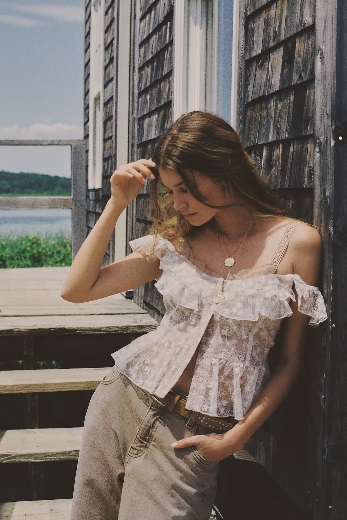 Cropped Lace Ruffle Tank Top | Anthropologie (US)