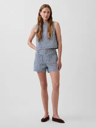 3.5" High Rise Gingham Relaxed Straight Denim Shorts | Gap (US)