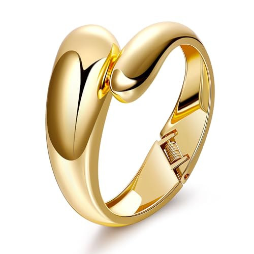LOAYHOAY 18K Gold Plated Wide Chunky Gold Bangle Bracelets for Women Cuff Wrap Bangle Bracelets Minimalist Open Hammered Irregular Wrist Bracelets A | Amazon (US)
