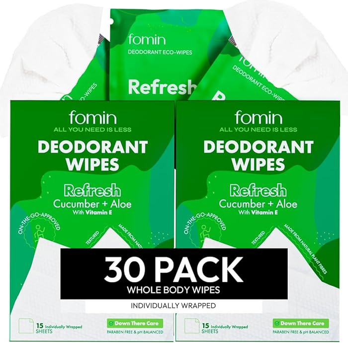 FOMIN Travel Deodorant Wipes - 30 Count - Cucumber and Aloe pH Balanced, Hypoallergenic Mini Deod... | Amazon (US)