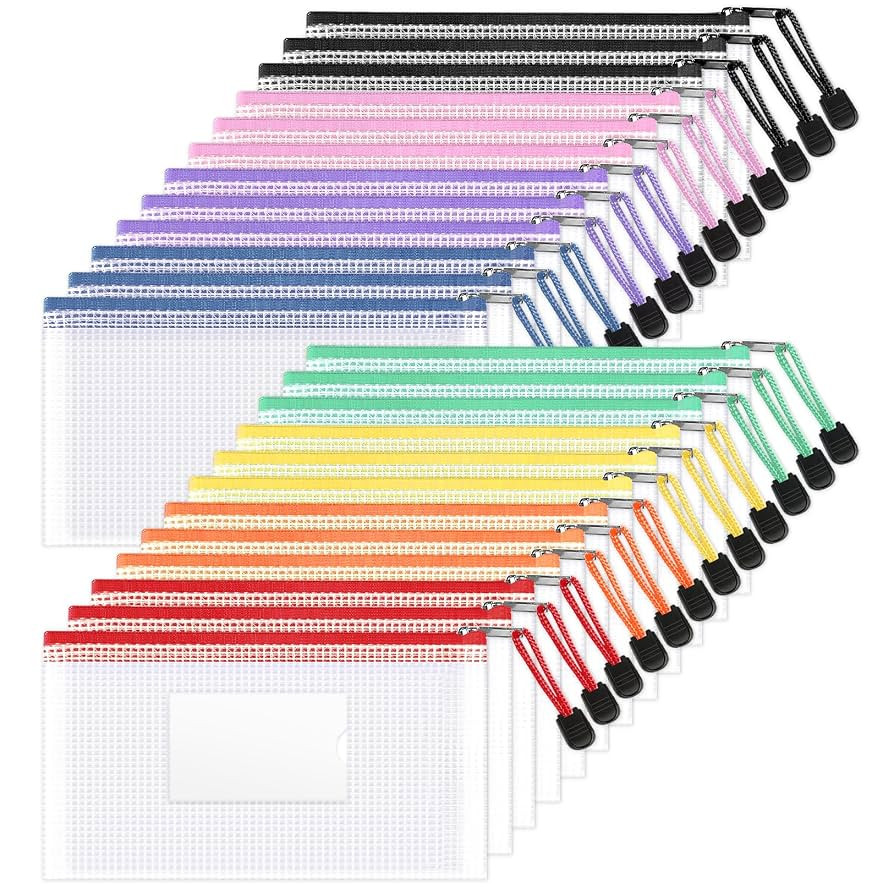 Sooez 24 Pack Mesh Zipper Pouch Bags with Label Pocket, A6 (9.1×4.7 in) Small Pencil Case Pouch ... | Amazon (US)