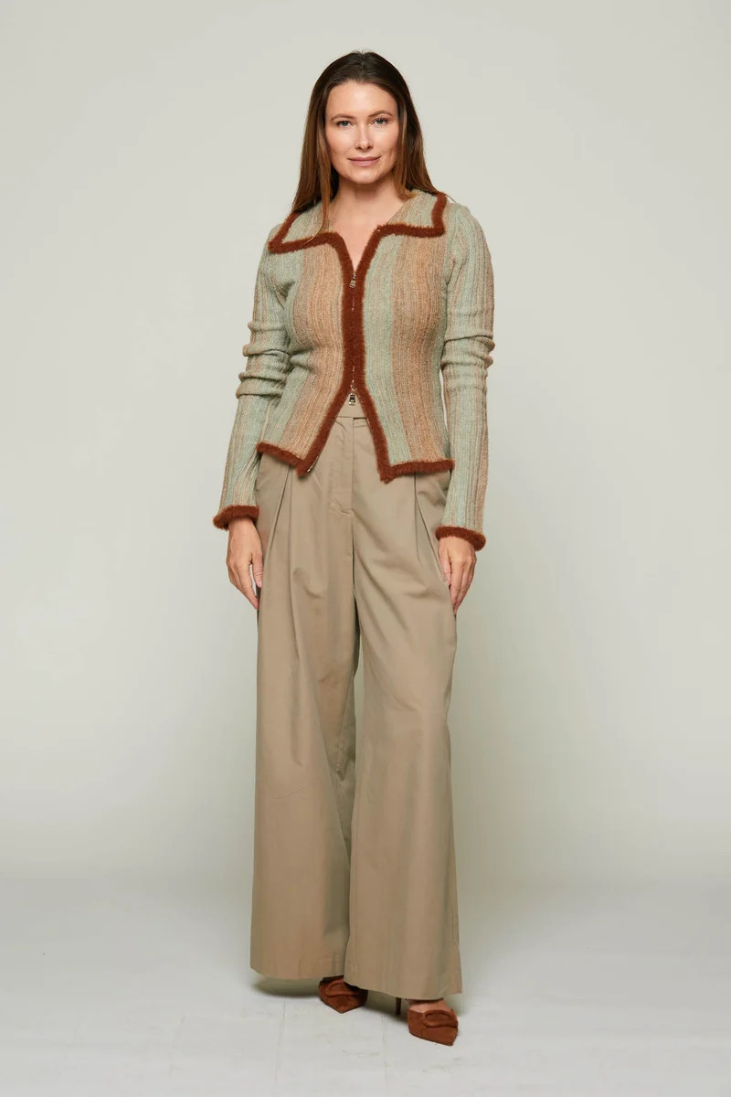 Darcy Ribbed Zip Cardigan-Sage Green | Benaar La