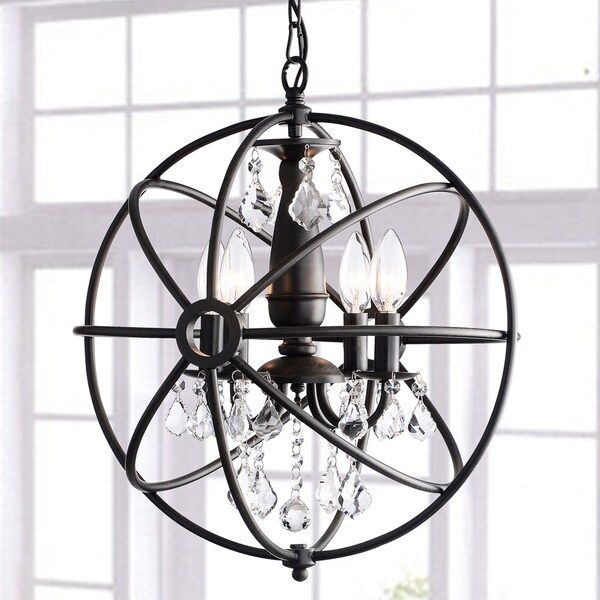 Carbon Loft Bidwell Antique Black 4-light Iron Orb Crystal Chandelier | Bed Bath & Beyond