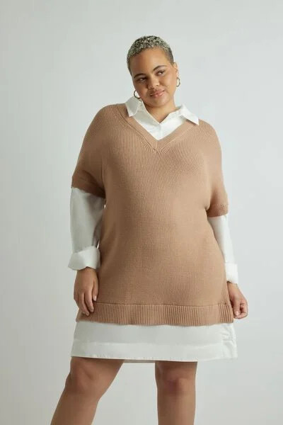 Plus Size Combo Sweater Shirt Dress | Forever 21