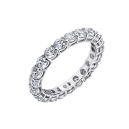 Amazon Essentials Platinum-Plated Sterling Silver All-Around Band Ring set with Round Infinite Elements Cubic Zirconia (2 cttw), Size 6 | Amazon (US)