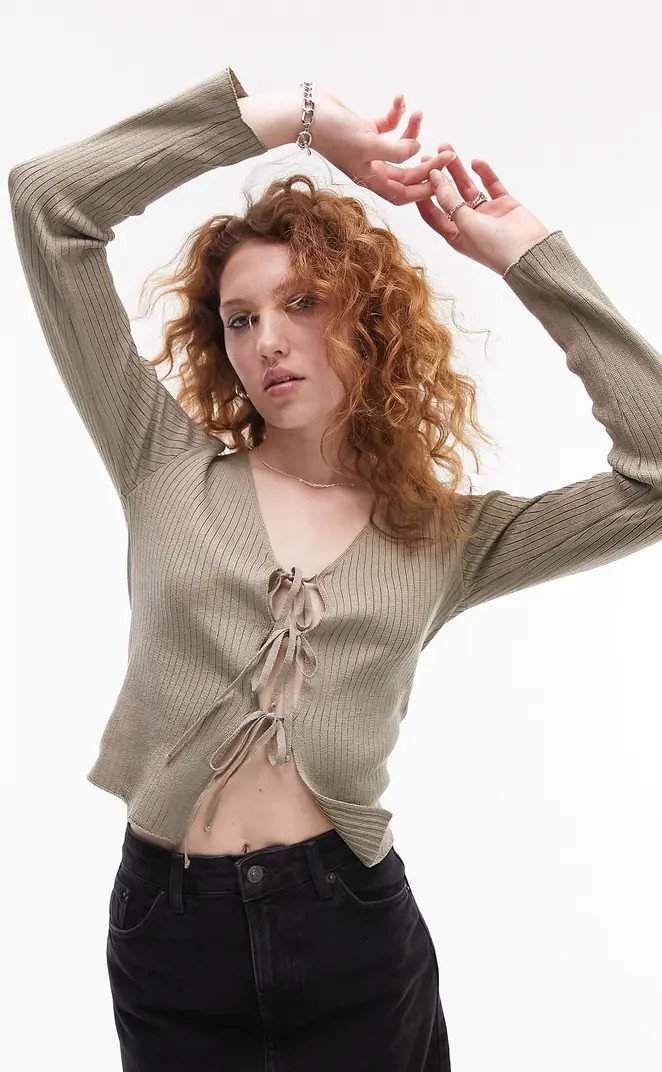 Topshop Rib Knit Tie Front Top | Nordstromrack | Nordstrom Rack