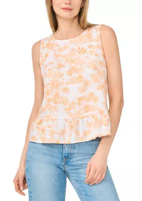 Women's Sleeveless Scenic Printed Linen Peplum Top | Belk