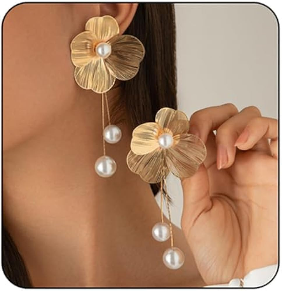 Gold Statement Flower Earrings,Chunky Punk Bunch Dangle Ginkgo Biloba Leaf Tassel Earrings Large ... | Amazon (US)