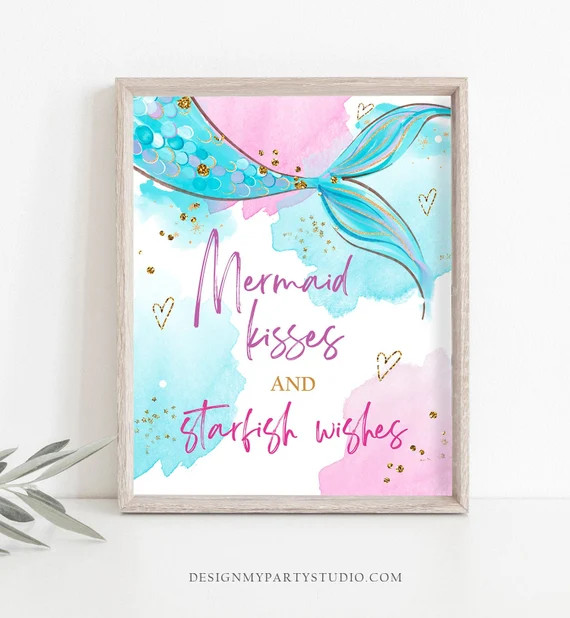 Mermaid Kisses Starfish Wishes Sign Mermaid Birthday Table - Etsy | Etsy (US)