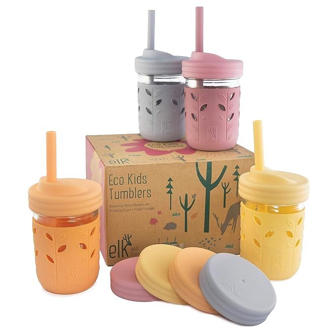 Elk and Friends Kids & Toddler Cups | The Original Glass Mason Jars 8 oz with Silicone Sleeves & ... | Amazon (US)