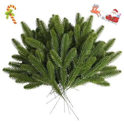 96 PCS Artificial Christmas Pine Needle Branches, Faux Christmas Picks Greenery Stems for Table Centerpieces Mantel Wreaths Garland and Tree Decorations, Cedar Fake Green Sprigs for Holiday Decor DIY | Amazon (US)