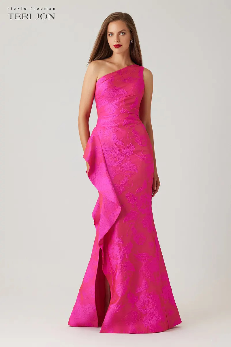 One Shoulder Side Ruffle Gown | TERI JON