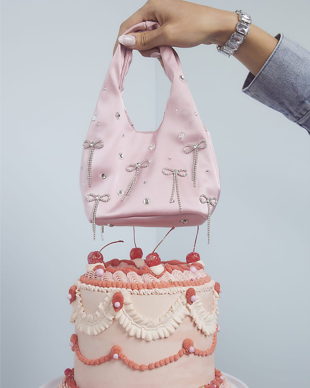 Pink Satin Diamante Bow Grab Bag | River Island UK & IE