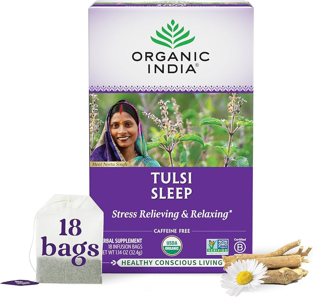 ORGANIC INDIA Tulsi Sleep Herbal Tea - Holy Basil, Ashwagandha, Chamomile, Night Time Tea for Bed... | Amazon (US)