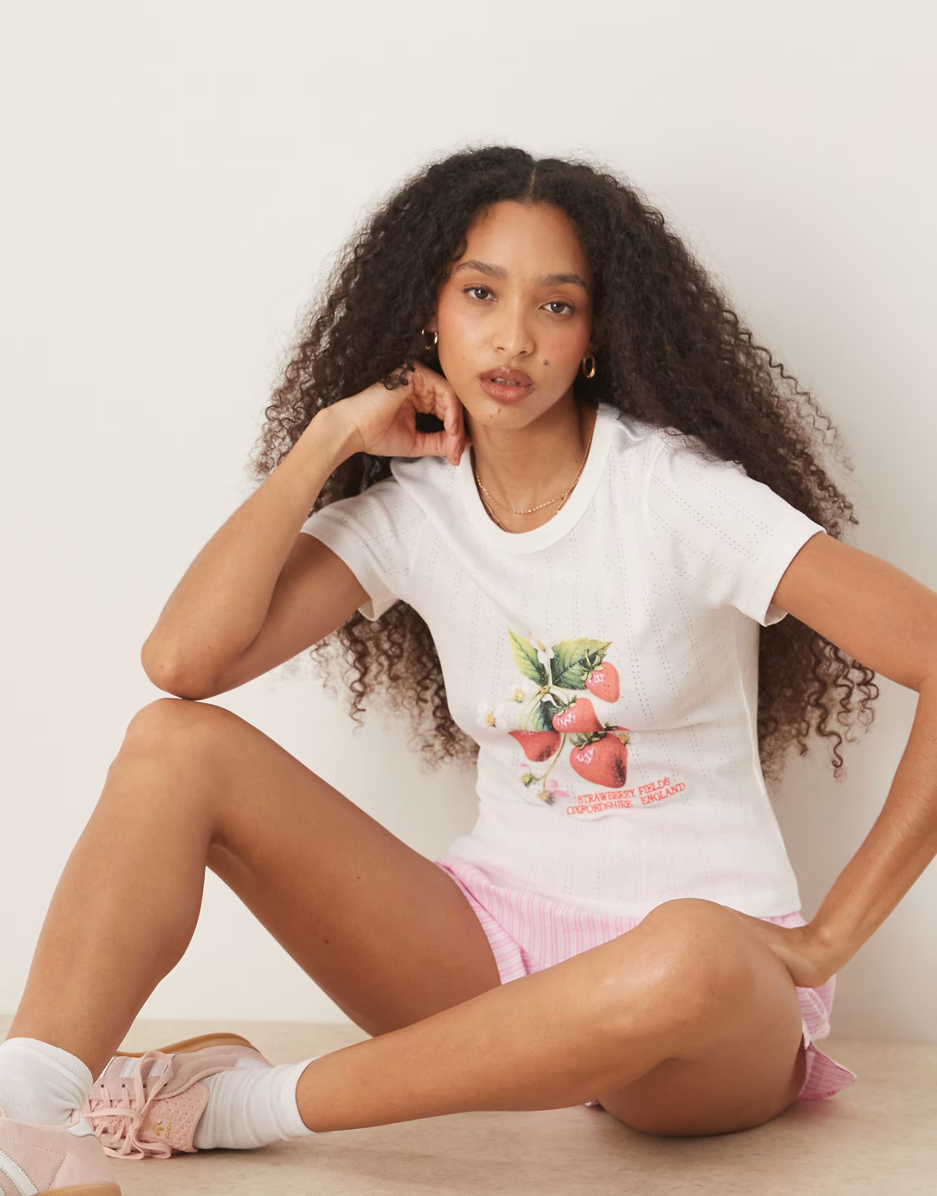 ASOS DESIGN baby tee with strawberry graphic in cream pointelle | ASOS (Global)