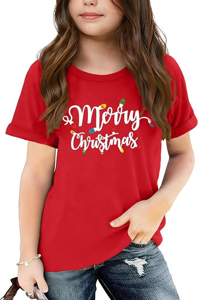 Girls Christmas Shirt Kids Christmas Tree Graphic T-Shirt Boys Girls Funny Xmas Holiday Tee Tops ... | Amazon (US)