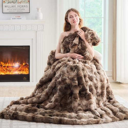 Lotus Karen Faux Fur Throw Blanket Tie-Dye Dark Coffee-Big Bubble Rabbit Fluff Blanket for Couch,Small Fluffy Fuzzy Cozy Blanket,Thick Furry Plush Shaggy Blankets,50x60 Inches | Amazon (US)