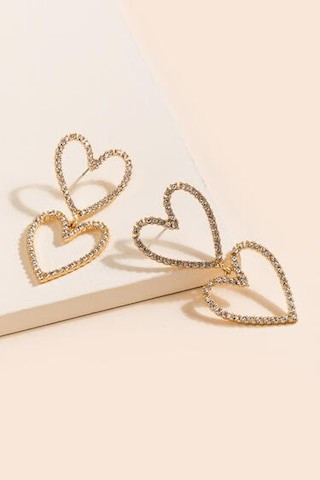 Angelica Double Heart Drop Earrings | Francesca's