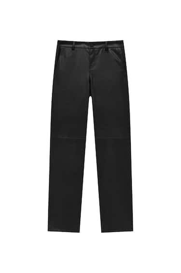 STRAIGHT FIT FAUX LEATHER TROUSERS | PULL and BEAR UK
