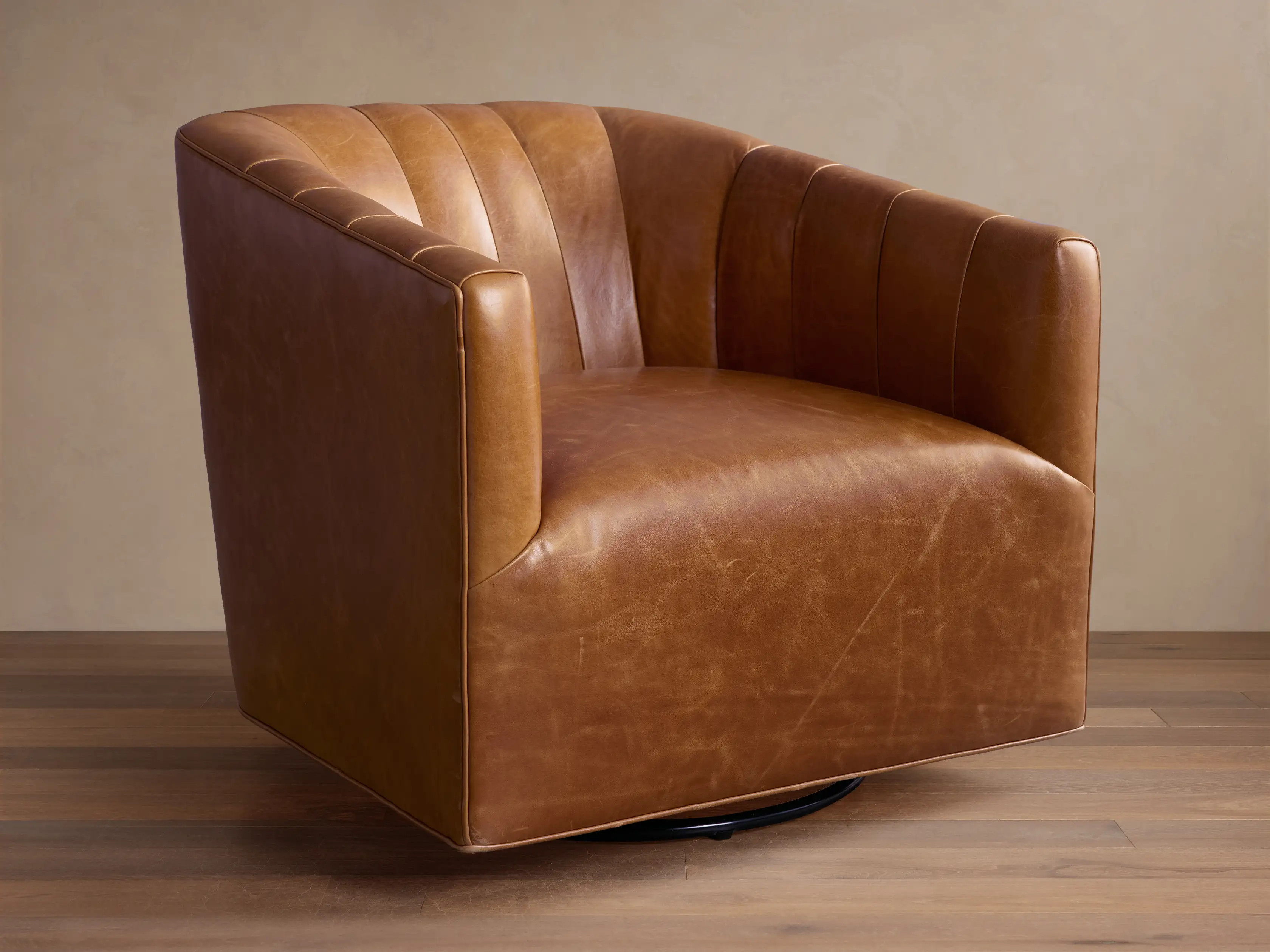 Ellison Leather Channel-Stitched Swivel Chair | Arhaus