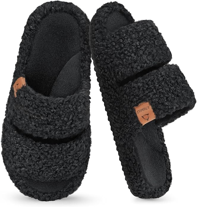 ATHMILE Womens Slippers Lightweight Arch Support Open-Toe Fuzzy House Slippers for Women Cozy Mem... | Amazon (US)