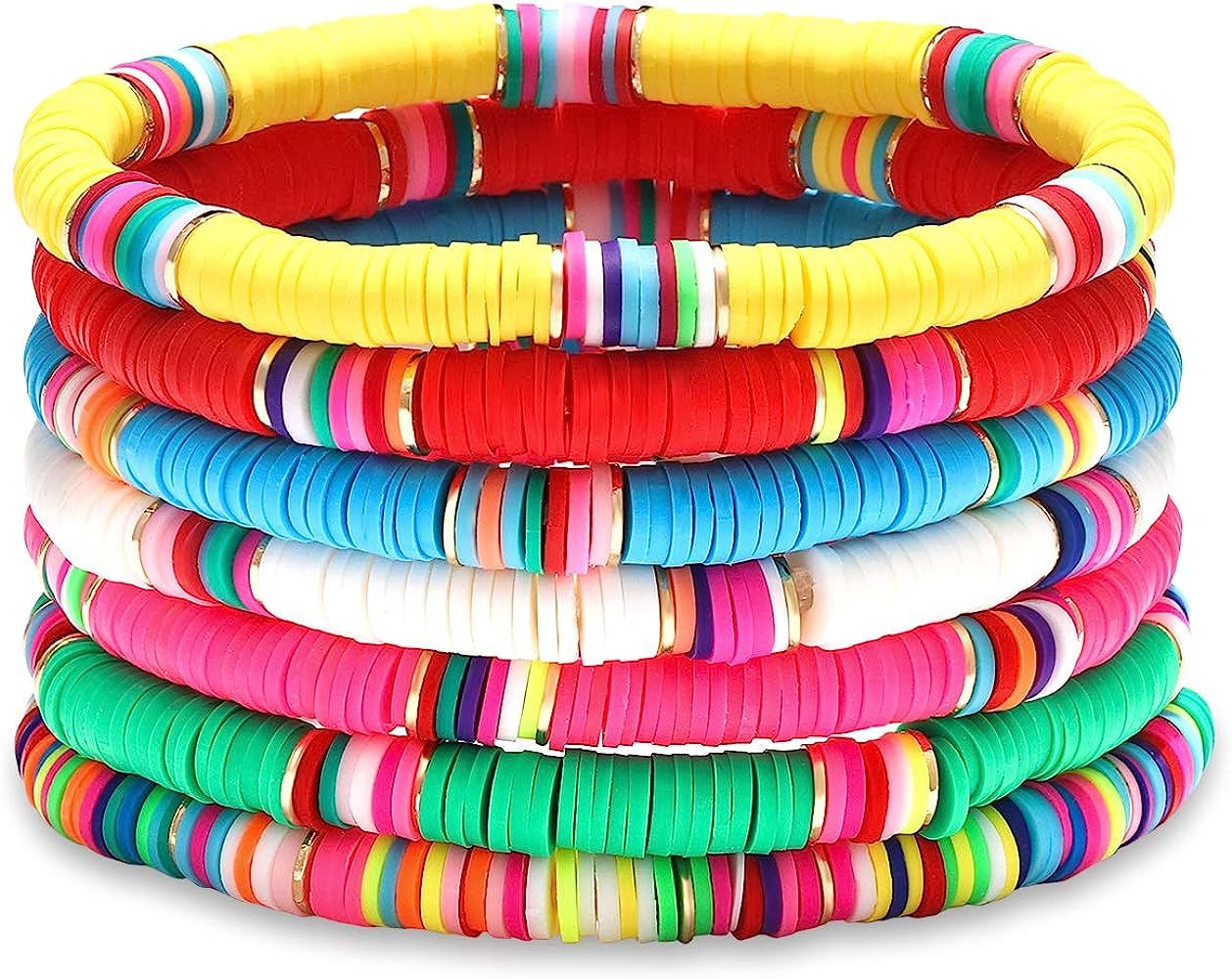 ZOLEAROPY Heishi Bracelet for Woman Stackable Rainbow Vinyl Disc Bead Stretch Bracelet Summer Bea... | Amazon (US)