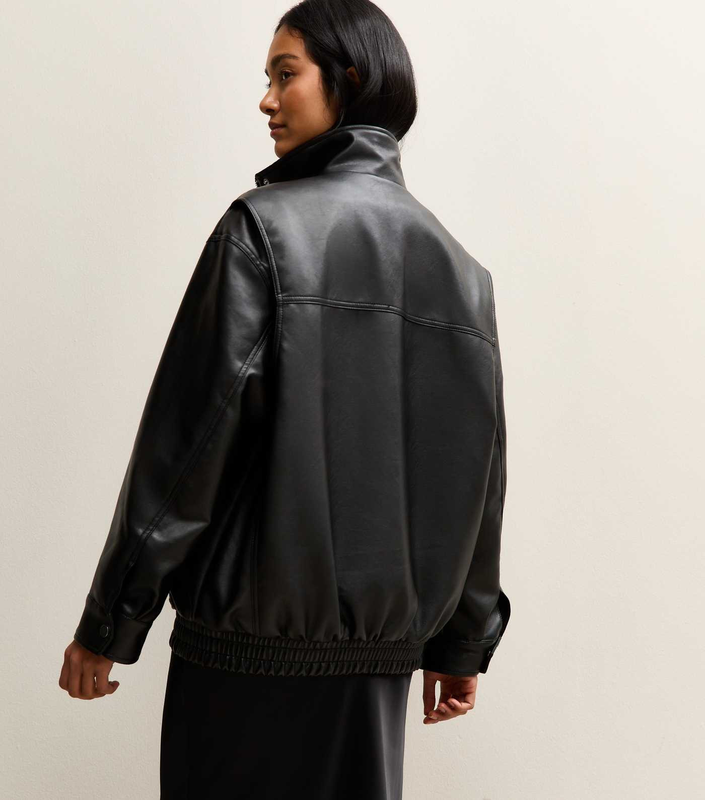 Black Faux Leather Funnel Neck Oversized Jacket | New Look | New Look (UK)