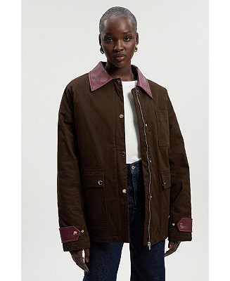Quilted Contrast Collar Barn Jacket | Macy's