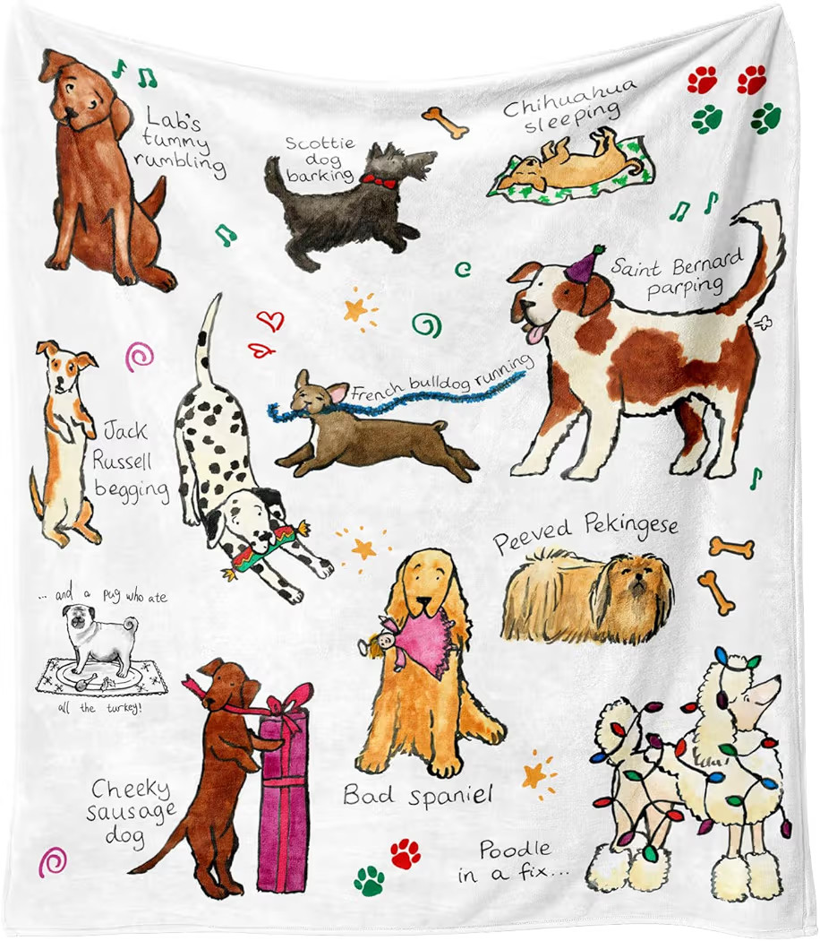 Christmas Throw Blanket for Couch 60x50,Holiday Festival Cute Xmas Merry Christmas Dogs Blankets ... | Amazon (US)